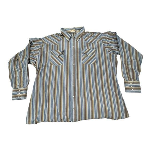 Ely Cattleman Shirt Men's 2XL Tall Western Pearl Snap Blue Brown Striped LS - Picture 1 of 4